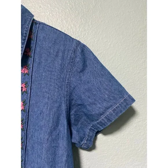 Vintage Stonybrook Women's Blue‎ Denim Floral Button Dress with Tie Size Small - Picture 4 of 10